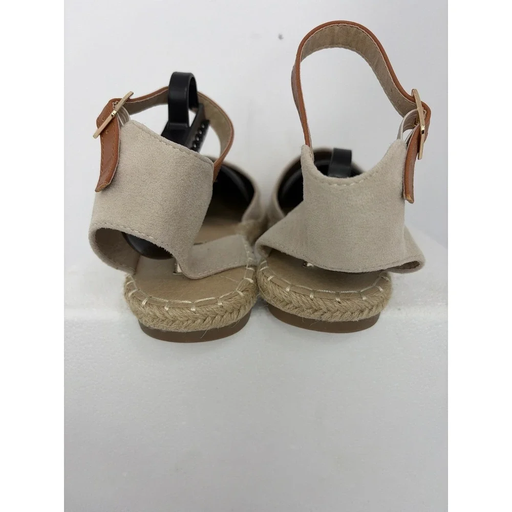 Kenee Tan Faux‎ Suede Espadrille Flats Ankle Strap Sandals Size 40